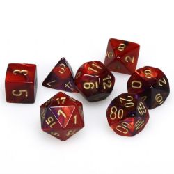 7 MINIATURE DICE RPG SET -  7 MINIATURE DICE, GEMINI PURPLE-RED/GOLD -  MINIATURE CHX