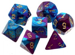 7 MINIATURE DICE RPG SET -  7 MINIATURE DICE, GEMINI PURPLE-TEAL/GOLD -  MINIATURE CHX