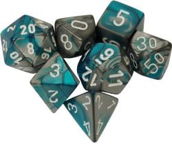 7 MINIATURE DICE RPG SET -  7 MINIATURE DICE, GEMINI STEEL-TEAL/WHITE -  MINIATURE CHX