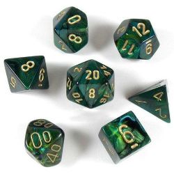 7 MINIATURE DICE RPG SET -  7 MINIATURE DICE, JADE WITH GOLD -  SCARAB CHX