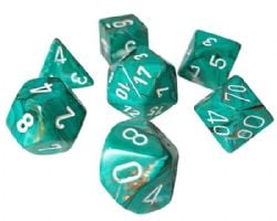 7 MINIATURE DICE RPG SET -  7 MINIATURE DICE, MARBLE OXI-COPPER/WHITE -  MINIATURE CHX