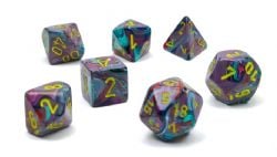 7 MINIATURE DICE RPG SET -  7 MINIATURE DICE, MOSAIC WITH YELLOW -  FESTIVE CHX