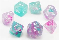 7 MINIATURE DICE RPG SET -  7 MINIATURE DICE, NEBULA WISTERIA/WHITE -  MINIATURE CHX