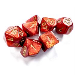 7 MINIATURE DICE RPG SET -  7 MINIATURE DICE, SCARAB SCARLET/GOLD -  MINIATURE CHX