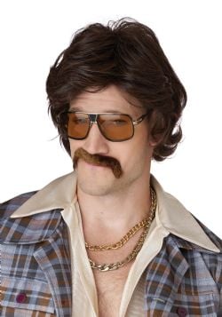 70'S -  DISCO DADDY WIG & MOUSTACHE - BROWN (ADULT)