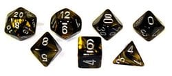 7DICE RPG SET -  7 DICE, BLACK GOLD WITH SILVER -  LEAF