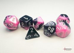 7DICE RPG SET -  7 MINIATURE DICE, BLACK-PINK WITH WHITE - GEMINI