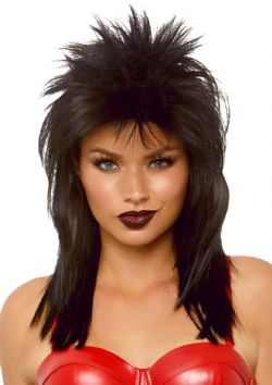 80'S -  ROCKSTAR ADJUSTABLE WIG - BLACK (ADULT)