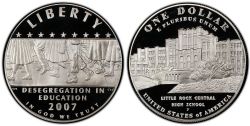 AMERICAN PROOF -  LITTLE ROCK CENTRAL HIGH SCHOOL DESEGREGATION SILVER DOLLAR -  2007 UNITED STATES COINS