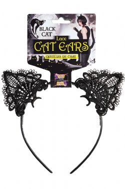 ANIMALS -  BLACK CAT EARS LACE HEADBAND -  CAT