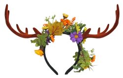 ANIMALS -  BROWN ANTLER HEADBAND WITH FLOWERS (ADULT)