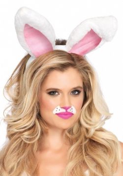 ANIMALS -  PLUSH BUNNY EARS - WHITE AND PINK (ADULT)