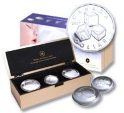 BABY -  BABY KEEPSAKE TINS AND STERLING SILVER DOLLAR -  2007 CANADIAN COINS