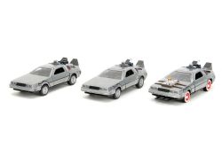 BACK TO THE FUTURE -  DMC DOLOREAN - TIME MACHINE 3-PACK - 1/32 -  HOLLYWOOD RIDES
