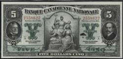 BANQUE CANADIENNE NATIONALE -  1925 5-DOLLAR NOTE (VF) -  1925 CANADIAN BANKNOTES