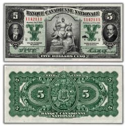 BANQUE CANADIENNE NATIONALE -  1929 5-DOLLAR NOTE (F) -  1929 CANADIAN BANKNOTES