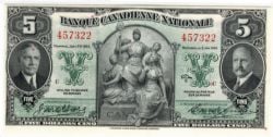 BANQUE CANADIENNE NATIONALE -  1936 5-DOLLAR NOTE -  1935 CANADIAN BANKNOTES