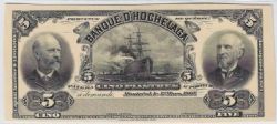 BANQUE D'HOCHELAGA -  1898 5-DOLLAR NOTE (F) -  1898 CANADIAN BANKNOTES