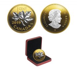 BIG COINS WITH REVERSE GOLD PLATING -  1-CENT -  2019 CANADIAN COINS 07