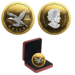 BIG COINS WITH REVERSE GOLD PLATING -  1-DOLLAR -  2019 CANADIAN COINS 01