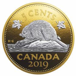 BIG COINS WITH REVERSE GOLD PLATING -  5-CENT -  2019 CANADIAN COINS 04