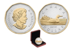 BIG COINS WITH SELECTIVE GOLD PLATING -  1-DOLLAR -  2015 CANADIAN COINS 01