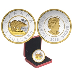 BIG COINS WITH SELECTIVE GOLD PLATING -  2-DOLLAR -  2015 CANADIAN COINS 06