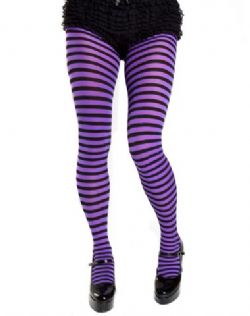 BLACK AND PURPLE STRIPED PANTYHOSE (ADULT - ONE SIZE)