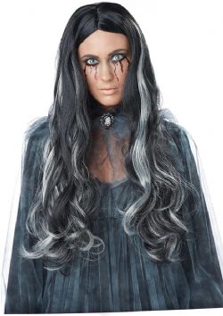 BLOOODY MARY WIG - BLACK/WHITE  (ADULT)