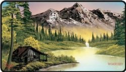 BOB ROSS -  BLACK STITCHED PLAYMAT - MOUNTAIN RETREAT (24
