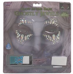 BODY JEWELS -  GHOST MAKE-UP SET - FACE JEWELS, MAKE-UP, BRUSH & SPONGE - GLOW IN THE DARK