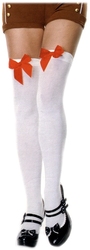 BOW -  WHITE WITH RED BOW - ONE-SIZE -  THIGH HIGH