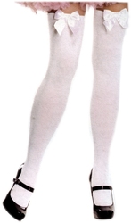 BOW -  WHITE WITH WHITE BOW - ONE-SIZE -  THIGH HIGH