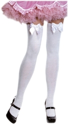 BOW -  WHITE WITH WHITE BOW - PLUS SIZE -  THIGH HIGH