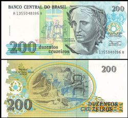 BRAZIL -  200 CRUZEIROS 1990 (UNC) 229