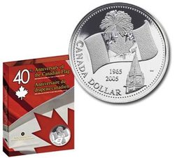 BRILLIANT DOLLARS -  40TH ANNIVERSARY OF THE CANADIAN FLAG - WITH CD-ROM -  2005 CANADIAN COINS