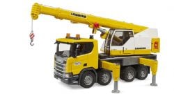 BRUDER -  SCANIA SUPER 560R LIEBHERR CRANE TRUCK WITH LIGHT + SOUND MODULE -  SCANIA SUPER 560R
