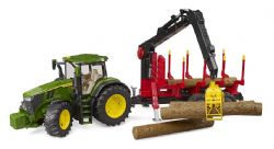 BRUDER -  TRACTOR 7R 350 AND FORESTRY TRAILER AND FOUR TRUNKS -  JOHN DEERE