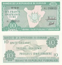BURUNDI -  10 FRANCS 1986-1988-1989-1991 (UNC) 33B
