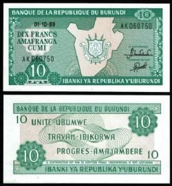 BURUNDI -  10 FRANCS 1989-1991 (UNC)