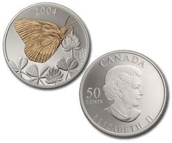 BUTTERFLIES OF CANADA -  CLOUDED SULPHUR -  2004 CANADIAN COINS 02