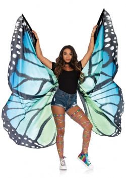 BUTTERFLY -  FESTIVAL BUTTERFLY WING HALTER CAPE WITH WRIST STRAPS AND SUPPORT STICKS - BLUE