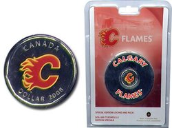 CALGARY FLAMES -  CALGARY FLAMES LOGO IN A HOCKEY PUCK -  2008 CANADIAN COINS