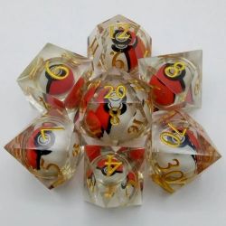 CANA-DICE -  7 DICE RPG SET, POKÉ-BALL TRANSLUCENT WITH GOLD NUMBERS -  RPG DICE
