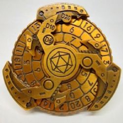 CANA-DICE -  DICE SPINNER: MECHA TRISKELION - GOLD WITH BLACK IN A BOX -  RPG DICE