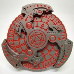 CANA-DICE -  DICE SPINNER: MECHA TRISKELION - STEEL WITH RED IN A BOX -  RPG DICE