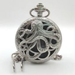 CANA-DICE -  METAL POCKET DICE CASE WITH POLYHEDRAL MINI-KIT: HOLLOW SILVER KRAKEN IN A BLACK SUEDECLOTH POUCH -  RPG DICE