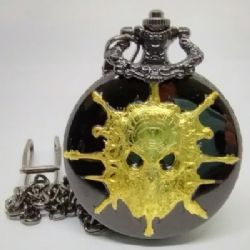 CANA-DICE -  METAL POCKET DICE CASE WITH POLYHEDRAL MINI-KIT: MYSTIC HELM - BLACK & GOLD IN A BLACK SUEDECLOTH POUCH -  RPG DICE