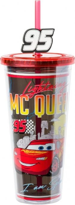 CARS -  LIGHTNING MCQUEEN PLASTIC TUMBLER WITH LID & STRAW (24 OZ) -  PLASTIC TUMBLER