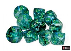 CHESSEX -  10D10 DICE SET, BOREALIS KELP TEAL & LIGHT GREEN - LUMINARY -  10D10 DICE SET BOREALIS